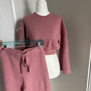 Lulu's Dusty Rose Ribbed Knit Lounge Set